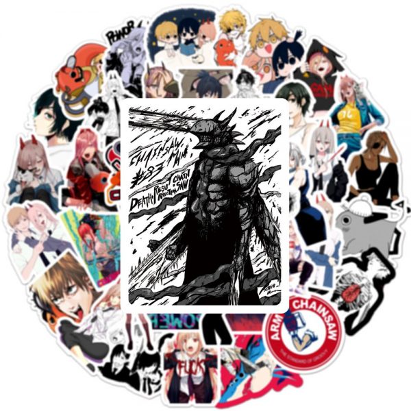 50pcs set Anime Chainsaw Man Sticker Cosplay Prop Cartoon Waterproof PVC Stickers 5 - Chainsaw Man Shop