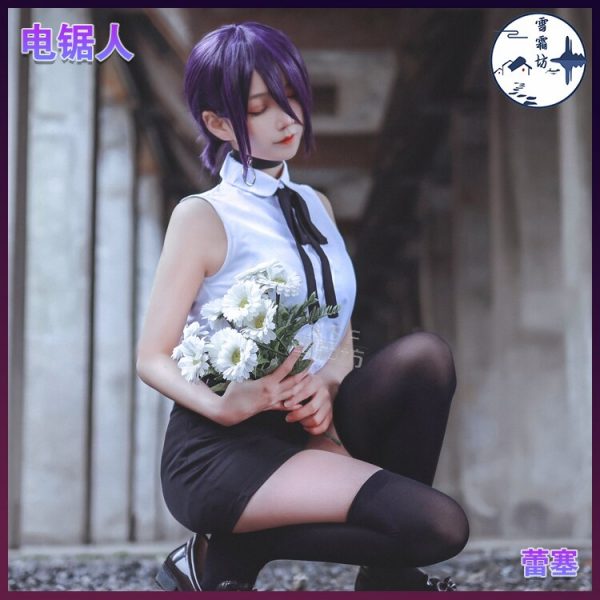 Anime Chainsaw Man Reze Cosplay Costume Adult Women Outfits Sexy Sleeveless Vest Pants Halloween Cosplay Wig 3 - Chainsaw Man Shop