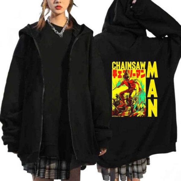 Harajuku Anime Chainsaw Man Zip Up Jacket Streetwear Makima Graphic Hoodie Sweatshirts Funny Manga Clothes - Chainsaw Man Shop