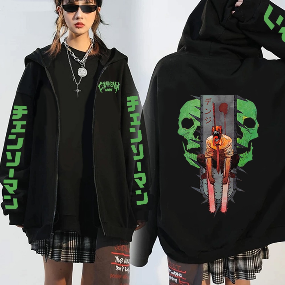 Chainsaw Man Jackets - Chainsaw Man Hip Hop Style Hooed Jackets