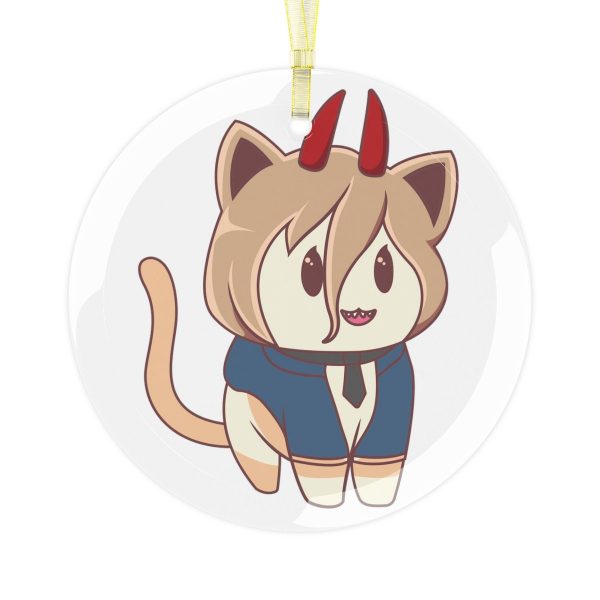 Chainsaw Cats Power - Anime Cat - Glass Ornament Xmas - Chibi Anime Otaku Gift for him and her Kawaii - Holiday Ornaments V1