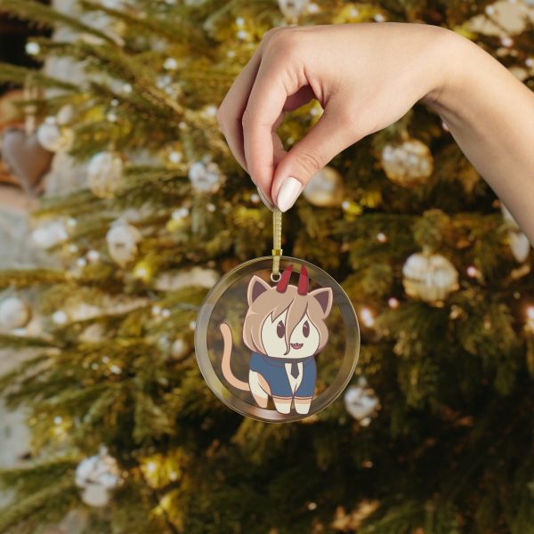 Chainsaw Cats Power - Anime Cat - Glass Ornament Xmas - Chibi Anime Otaku Gift for him and her Kawaii - Holiday Ornaments V1